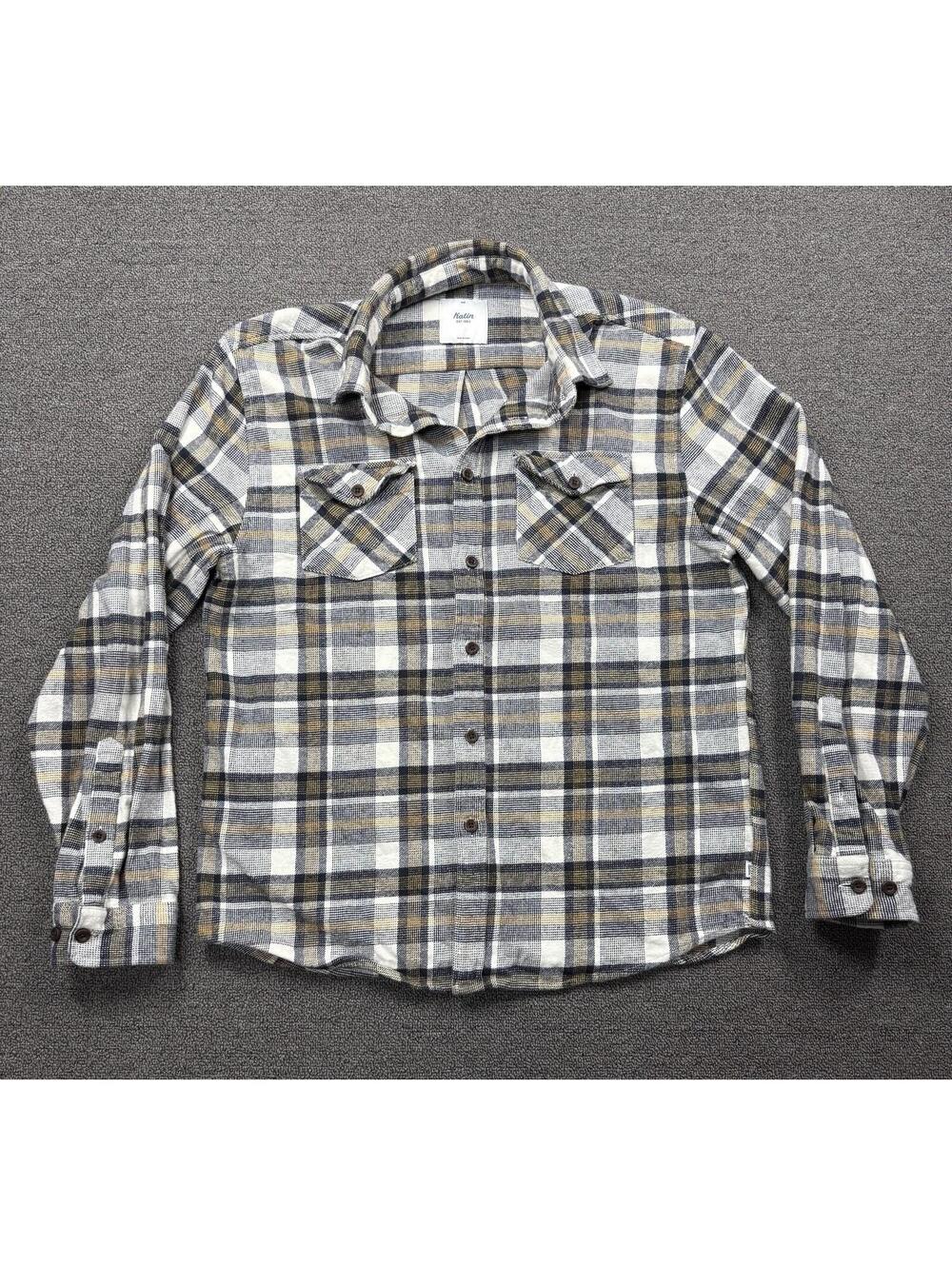 Katin Flannel Long Sleeve Mens M Grey/Blue Plaid Button Up Heavyweight Shirt
